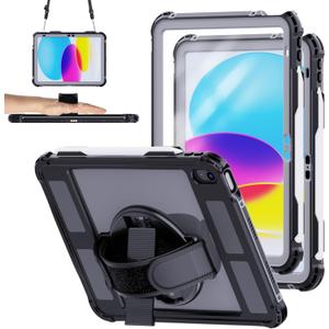 Ezanmull for iPad (A16) 11th Generation 2025 / 10th Generation 2022 Waterproof Case, [Built-in Screen Protector] [IP68 Waterproof] [Military Drop Proof] Heavy Duty Shockproof Protective Cover, Black