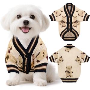 Small Dog Sweaters Cute Bear Knitted Dog Cardigans Clothes for Small Medium Dogs Soft Pet Puppy Cat Knitting Outfits Fall Winter Warm Boy Girl Dogs Knitwear Coat Apparel(Beige, X-Small)