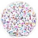 1000pcs Round Letter Beads Acrylic Alphabet Number Beads with 1 Roll Elastic Crystal String Cord for Jewelry Making DIY Necklace Bracelet (7x4mm)