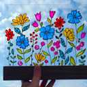 Wildflower Sun Catcher with Wooden Platform Stained Glass Suncatcher Wildflowers Gifts for Women Hand Painted Windowsill Decoration Housewarming Birthday Gift for Women Mother Mom Grandma Friends