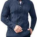 Gafeng Mens Mock Neck Pullover Sweater Casual Slim Fit Cable Knit Button Up Thermal Lightweight Winter Sweaters Knitwear Navy Blue XXL