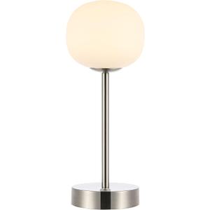 JONATHAN Y 12.25" Nickel Rechargeable Table Lamp, Modern Cordless LED Nightstand Lamp, White Glass Shade, Dimmable Portable Desk Lamp for Bedroom Living Room Dining JYL7108A