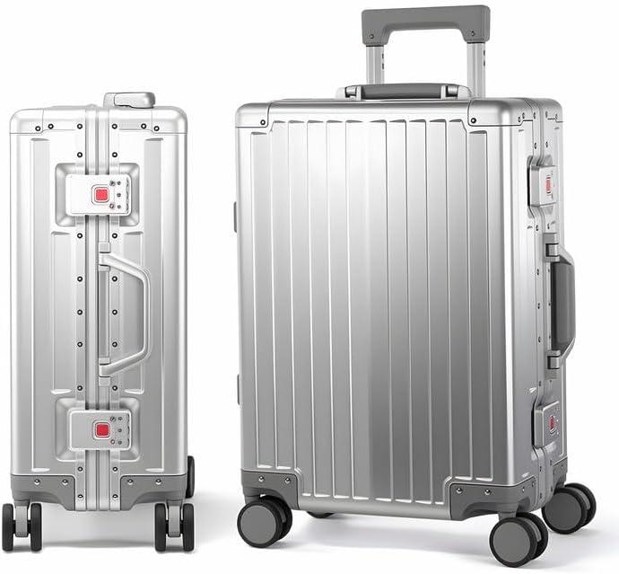 VentureVault All Aluminum Carry On Luggage 22x14x9 Airline ApprovedHard Shell Carry On Luggage, Zipperless Luggage Aluminum Suitcase Luggage (sliver, 20inch)