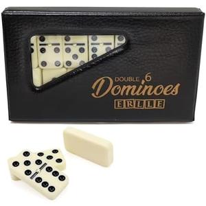 ERLLE - Premium Double 6 Dominoes Set, Classic Domino Game with Vinyl Case, Tiles for Adults & Kids, Mexican Train & Family Game Night