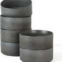 famiware Star Cereal Bowl Set, Soup Bowls Set of 6, Double Reactive Glaze, Stackable, 23 oz Deep Bowls Suitable for Popcorn, Oatmeal, Dessert - Dishwasher and Microwave Safe, Matte Dark Charcoal