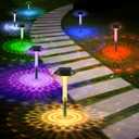 Color Changing Solar Pathway Lights - 10 Pack IP68 Waterproof Outdoor Solar Lights with 7 RGB Lighting Modes for Yard, Garden, Walkway, Pathway, Backyard, Lawn, Landscape Decoration