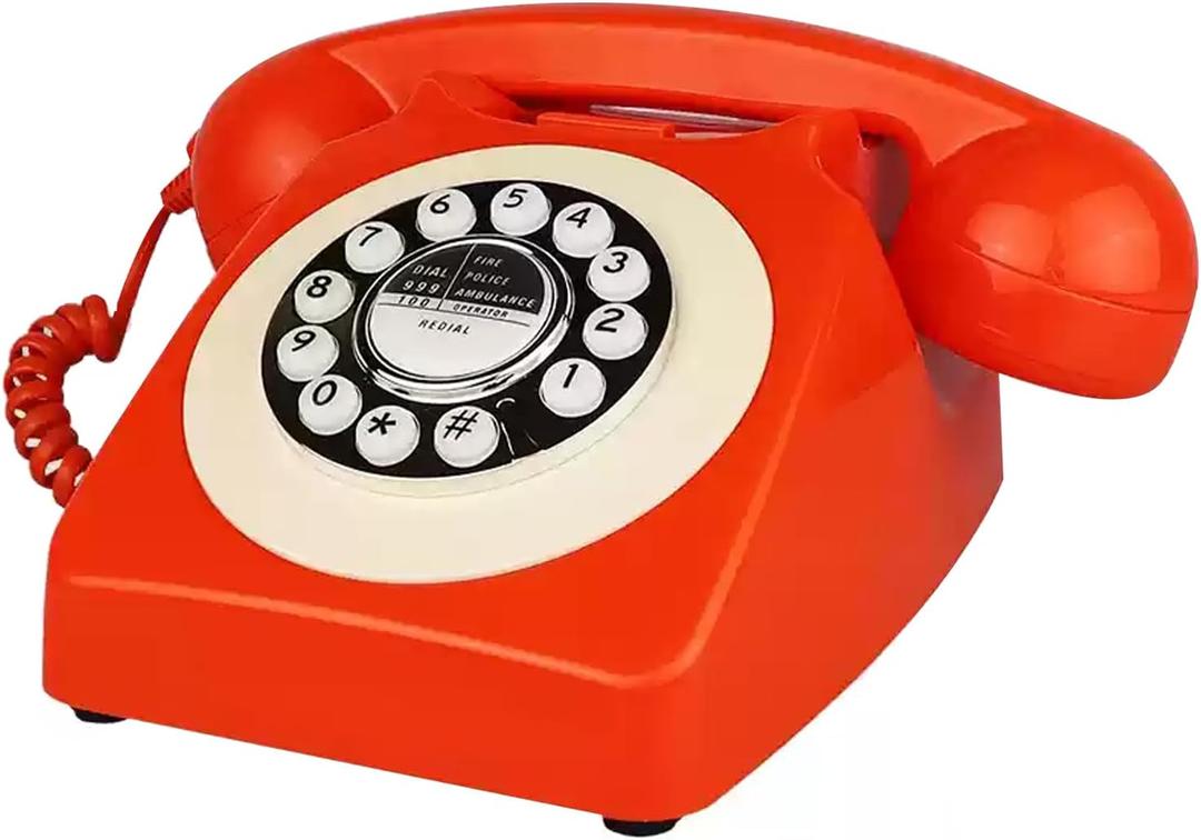 Retro Phone, TelPal Corded Telephone, Old Fashion Telephones, Vintage Antique Desktop Phone, Classic 1980's Landline Phones for Home & Office Decor, Novelty Hotel Telephone with Redial (Orange)