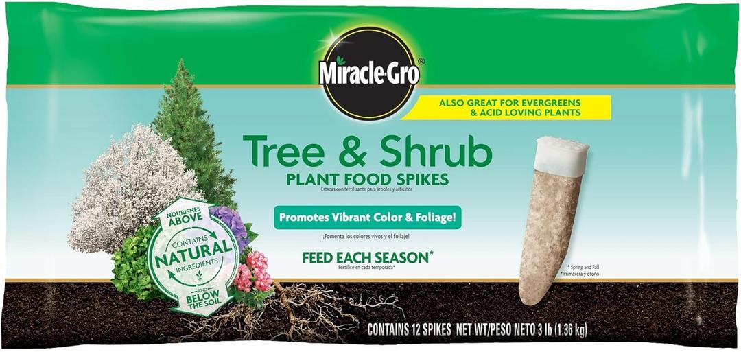 Miracle-Gro Tree and Shrub Plant Food Spikes, For Deciduous, Flowering and Evergreen Trees, Hydrangeas, and Acid-Loving Plants, 12 Spikes