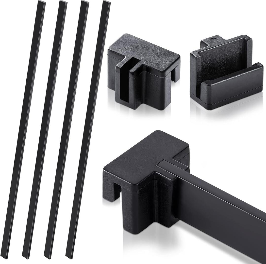 Epakh 4-Piece PVC Black Hanging File Folder Rails with 8 Clips, 1 x 0.75 x 0.75 Inches (Hooks), 15.75 x 0.59 x 0.13 Inches (Rails), Office, Home Use