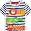 Kids4ever Boy Striped Tshirt Short Sleeve Round Neck Shirt for Kids (Animals) 4T