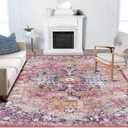 Washable Rugs 9x12 Area Rugs for Living Room,Rugs for Bedroom, Large Carpets,Ultra Soft Faux Wool Retro Dining Room Rug,Non Slip&Non-Shedding Low Pile Vintage Print Rug Indoor for Home Office