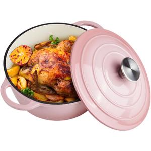 6 Quart Dutch Oven Enameled Cast Iron with Lid - Big Dual Handles - Oven Safe up to 500F - Classic Round Pot for Versatile Cooking Pink