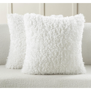 Pack of 2 Decorative Throw Pillow Covers 22x22 Inch,Soft Fluffy Faux Wool Fur Boucle Textured Cushion Case,Modern Home Decor for Couch Bed Living Room Office,Cream White