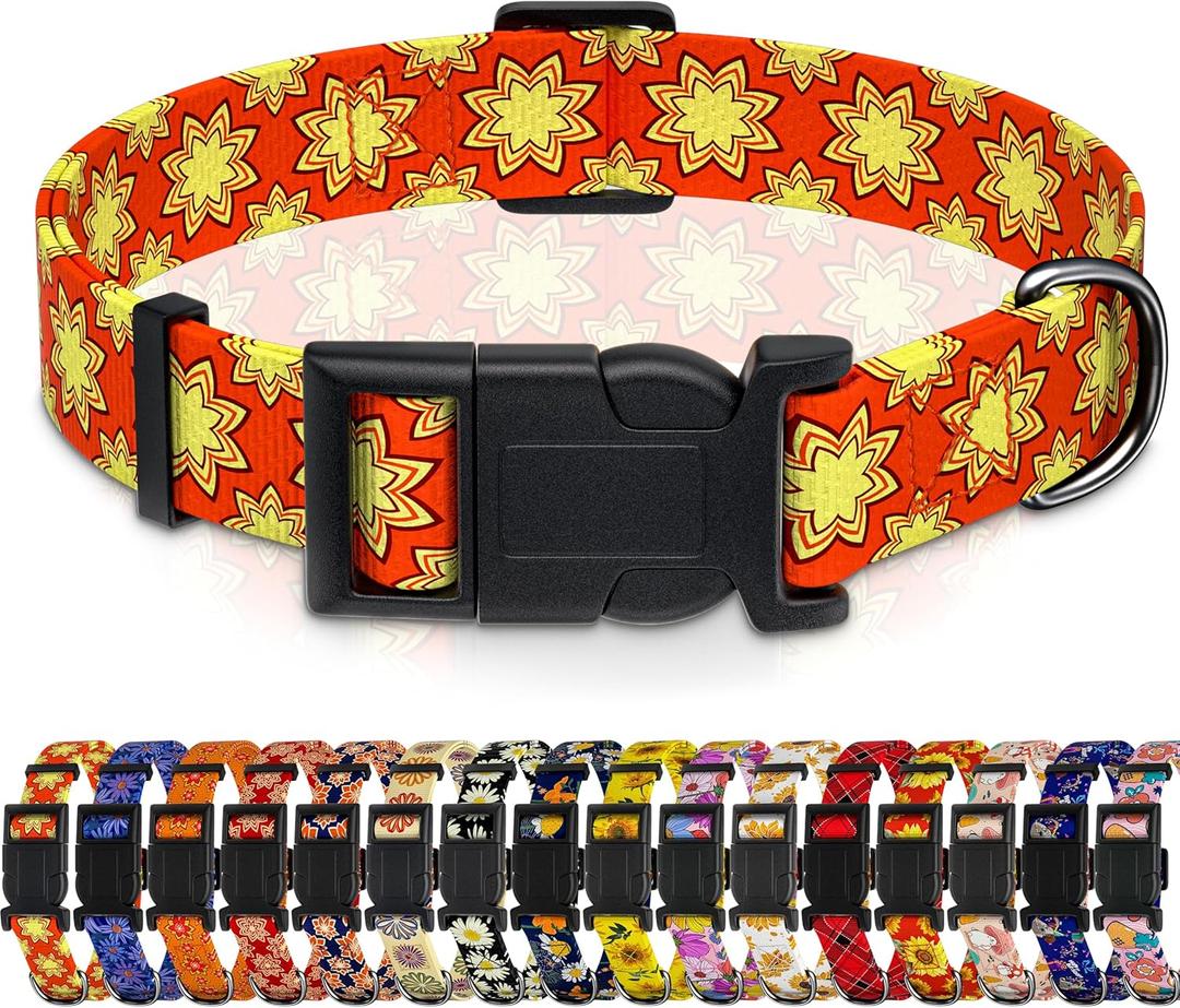 Seyezo Dog Collar, Classical Indian Spirit Boys Girls Puppy Collar for Small Medium Large Dogs, Adjustable Soft Indian Pet Collar with Safety Buckle for Male Females(Yellow,XL)