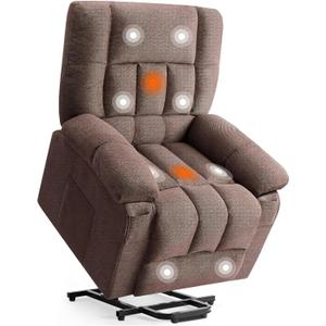 DUMOS Power Lift Recliner Chair with Vibration Massage and Heat for Elderly, Ergonomic Overstuffed Breathable Fabric Reclining Chair with 3 Pockets, Remote Control, Living Room, Bedroom, Brown