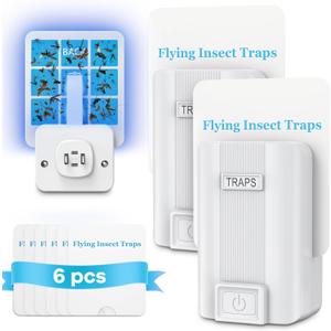 Fly Trap lndoor, 2 Pack Plug-in Insect Trap with 6 Refills, Fruit Fly Trap for Indoors, Gnat Killer for Flies, Mosquitoes, Moths & Other Flying Bugs (2 Device+6 Refill)