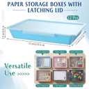 Tinlade 12 PCS Paper Storage Bin with Clear Latching Lid Label Sticker Colored Plastic Stackable Letter Size Flat Storage Tray Container for Classroom Office School Teacher Homeschool Sorting(Boho)