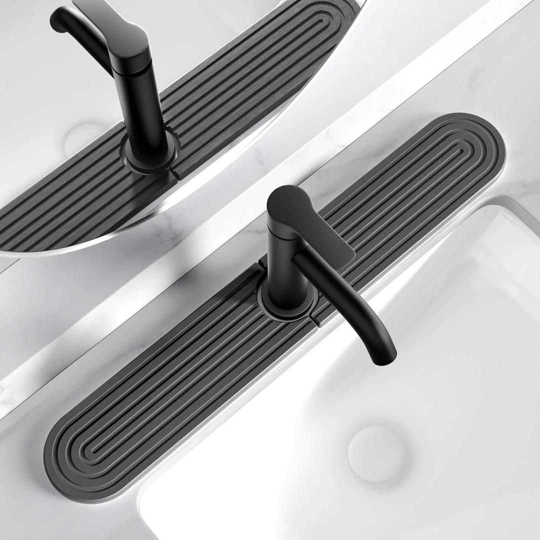 Diatomite Sink Splash Guard - DryingNeat Kitchen Faucet Mat, Instant Dry Water Absorbing Stone Tray for Sink, Durable Black Protector for Kitchen Bathroom Counter [Dark Grey, 23.6"x 3.9"]