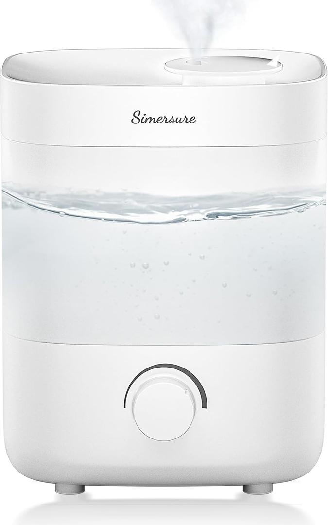 SimerSure Top Fill Humidifier, 2L Water Tank for Bedroom, 28H Long Lasting White Air Humidifier for Large Room, Ultra Quiet 25dB Cool Mist for Baby, Plants, Office, Easy to Clean & Fill
