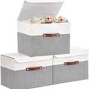 DECOMOMO Fabric Storage Bins with Lid, Storage Baskets for Shelves (Grey and White, 3 Pack) (Large)