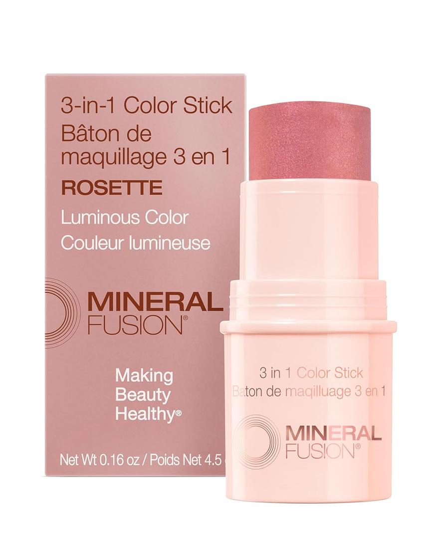 Mineral Fusion 3-in-1 Color Stick - Hydrating Cream Blush Tint for Cheek, Lip and Eye - Natural Multi Use Makeup (Rosette)