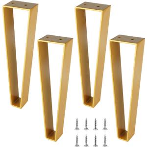 Osring 14 Inch Trapezoid Furniture Legs 4pcs, Solid Steel Furniture Hairpin Leg for Side Table, TV Stand and Cabinet, Gold