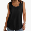 Womens Tank Tops Loose Fit Casual Sleeveless Tops Square Neck T-Shirts Solid Oversized Shirt Curved Hem Clothes, Black, XL
