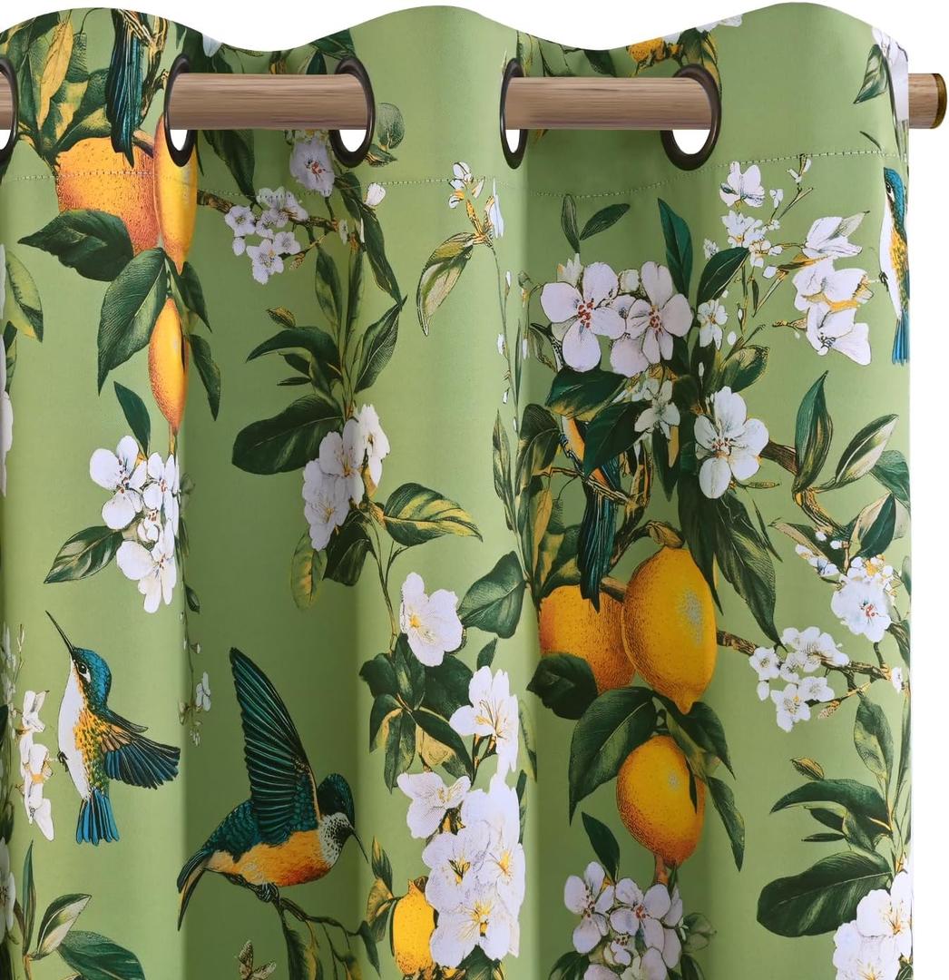 ASPMIZ Blackout Curtains for Living Room, Sage Green Floral Curtains for Bedroom, Vintage French Country Grommet Thermal Insulated Room Darkening Curtains 84 Inch Length 2 Panels Set (52" x 84")