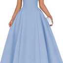 ZESICA Women's Spring Sleeveless Cocktail Dresses 2026 Summer Crewneck Flowy Wedding Guest Party A Line Midi Dress (Blue, L)