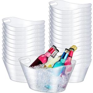 Norme 24 Pcs Oval Storage Tub with Handles 4.5L Plastic Ice Bucket, Wine, Beer, Champagne Drink Cooler for Parties, Beverage Storage Basket(Clear)