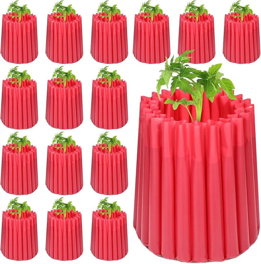 16 Pack Wall of Water Plant Covers 24" Reusable Garden Season Extender Insulating Protector Keep Plants Warm for Early Spring Tomatoes Peppers Cold Weather Frost Protection Wind Guard(Red)