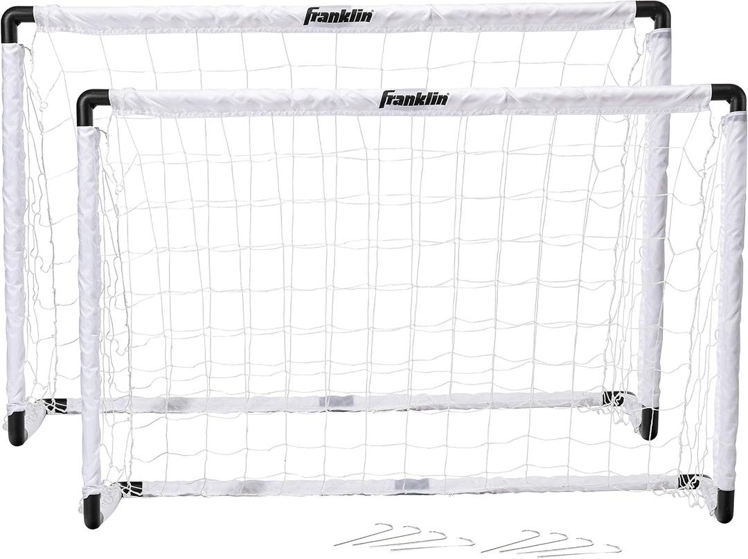 Franklin Sports Kids Soccer Goal Set - Portable Backyard Youth Soccer Goals - 2 Mini Soccer Goals with Ground Stakes - 54" x 36",Black