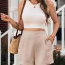 Cicy Bell Women Summer Wide Leg Shorts Dressy Casual High Waisted Bermuda Lightweight Linen Shorts (XX-Large, Khkai)