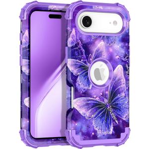 LONTECT for iPhone Air Case Glow in The Dark Three Layer Heavy Duty Shockproof Hard PC+Soft Silicone Rugged Full Body Protective Case for Women Girls,Royal Light