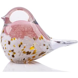 WUBIANJIE Hand Blown Glass Bird Statue Collectible Animal Art Paperweight, Living Room Bedroom Bookshelf Coffee Table Small Ornaments Shelf Home Decoration (Pink)