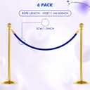 Woanger 6 Pack Velvet Stanchion Rope, 5 Feet Crowd Control Stanchion Ropes Safety Barrier with Gold Plated Hook for Carpet Events Movie Theaters Grand Openings Hotels Party(Blue)