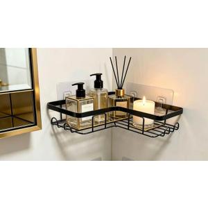 Shower Caddy 1 Pack, No Drilling Adhesive Bathroom Organizer Shelf Rack, Corner Shower Shelf with Hooks for Home Decor & Storage