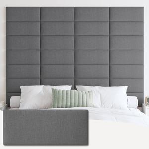 Upholstered Wall Mounted Headboard, 3D Soundproof Wall Panels Peel and Stick Headboard for Queen Size, Reusable and Removable Tufted Bed Headboards in Dark Grey(9 Panels, 10" x 24") (Fabric-dark Grey)