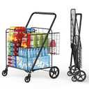 Gornoxblif 330lbs Capacity Shopping Cart,Upgrade Huge Grocery Cart on Wheels,Heavy Duty Foldable Utility Shopping Carts with Double Basket and 360° Rolling Swivel Wheels for Groceries（ Jumbo Max）