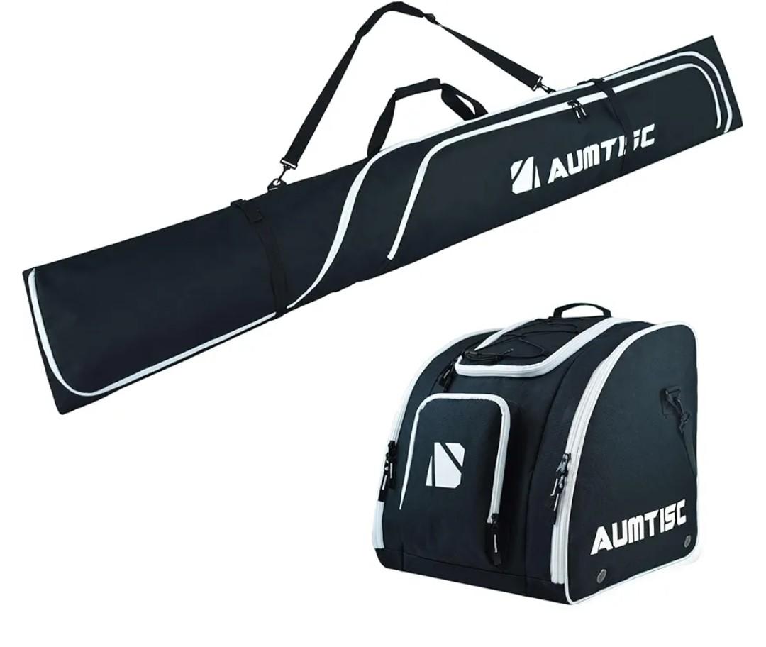 AUMTISC Padded Ski and Boots Bag Combo for Air Travel Flying, Skis Bags Adjustable Length for Skis Up to 200cm and Boots Up to Size 13
