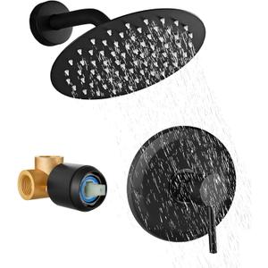 HUCKLE Shower Faucet Set with Shower Head, 8-Inch Black Shower Faucet with Valve, Single-Handle Rainfall Shower Head, Matte Black Shower Head for Bathroom