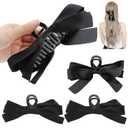 2 Hair Claw Clips for Women, 2 Styles Velvet Bow Hair Claw Clip, Acrylic Claw Clips, Large Hair Claws Hair Accessories for Women Girls (Black)