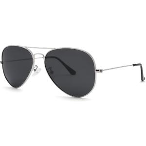 Pro Acme Aviator Sunglasses for Men Women Classic Polarized UV400 Protection ((10) Silver Frame/Smoke Lens)