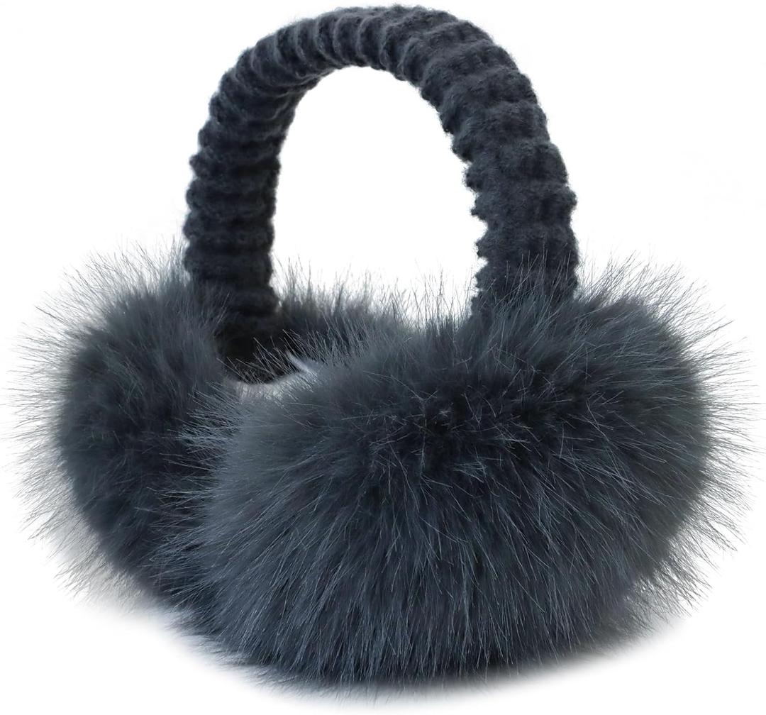 Winter Ear Muffs Women Foldable Faux Fur Earmuffs Knitted Headband Ear Warmer Outdoor Ear Cover For Girls (Gray)