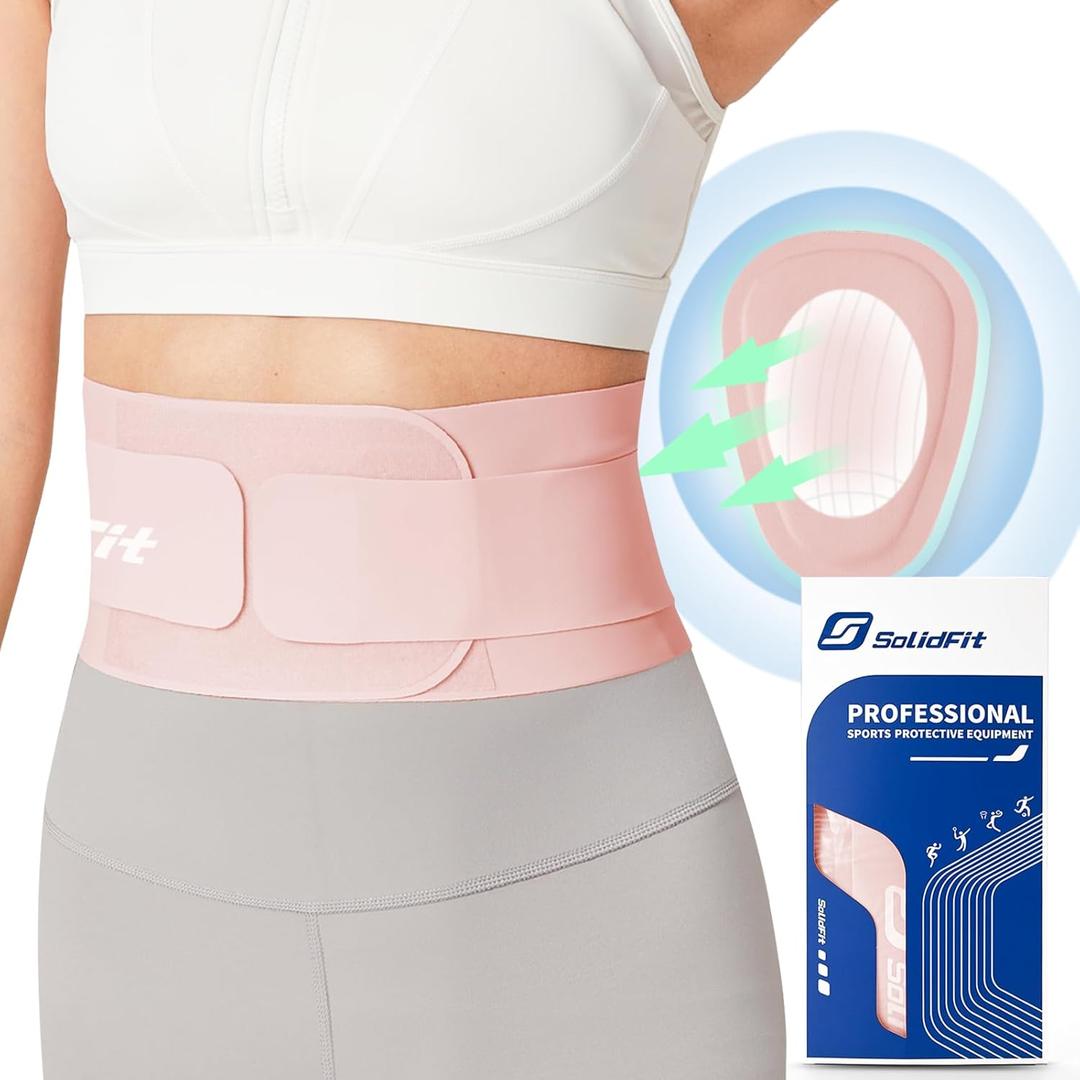 Ultra Thin Back Brace for Lower Back Pain Women, Lightweight Lower Back Support Brace for Sciatica, Scoliosis, Herniated Disc, Breathable Back Braces for Home, Work, Work Out (Pink, Small)