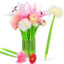 BBTO 24 Pcs Flower Pens for Women Daisy Rose Lily Carnation Ballpoint with Flower Top Black Gel Ink Pen Gift for Mother's Day Bridal Shower party Supplies,0.5 mm(Beautiful)