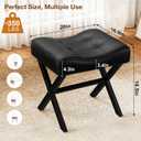 Memobarco 18-Inch Large Leather Vanity Stool, Vanity Chair with Metal X-Leg, Ottoman Accent Stool with Thick Padded Saddle Seat, Black