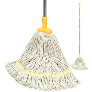 Indoor Mop for Floor Cleaning, Cotton String Wet Mops with Long Handle for Wood Floors Tile Hardwood Floor, Regular Mops for House Kitchen Bathroom Garage Office,Yellow (Large)
