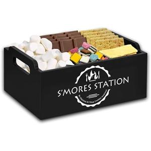 Wooden Smores Kit For Fire Pit Outdoor, Smores Caddy Organizers, Farmhouse Tabletop Smores Bar Holder with Handles, Smores Station Box, Bonfire Campfire Accessories (Black)