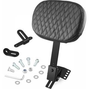 Adjustable Plug-in Driver Rider Backrest Custom Kit for Harley 1997-2026 | Fit for Touring Models Electra Glides Road Glide Road King Street Glide (Gloss Black Stitching Pad)